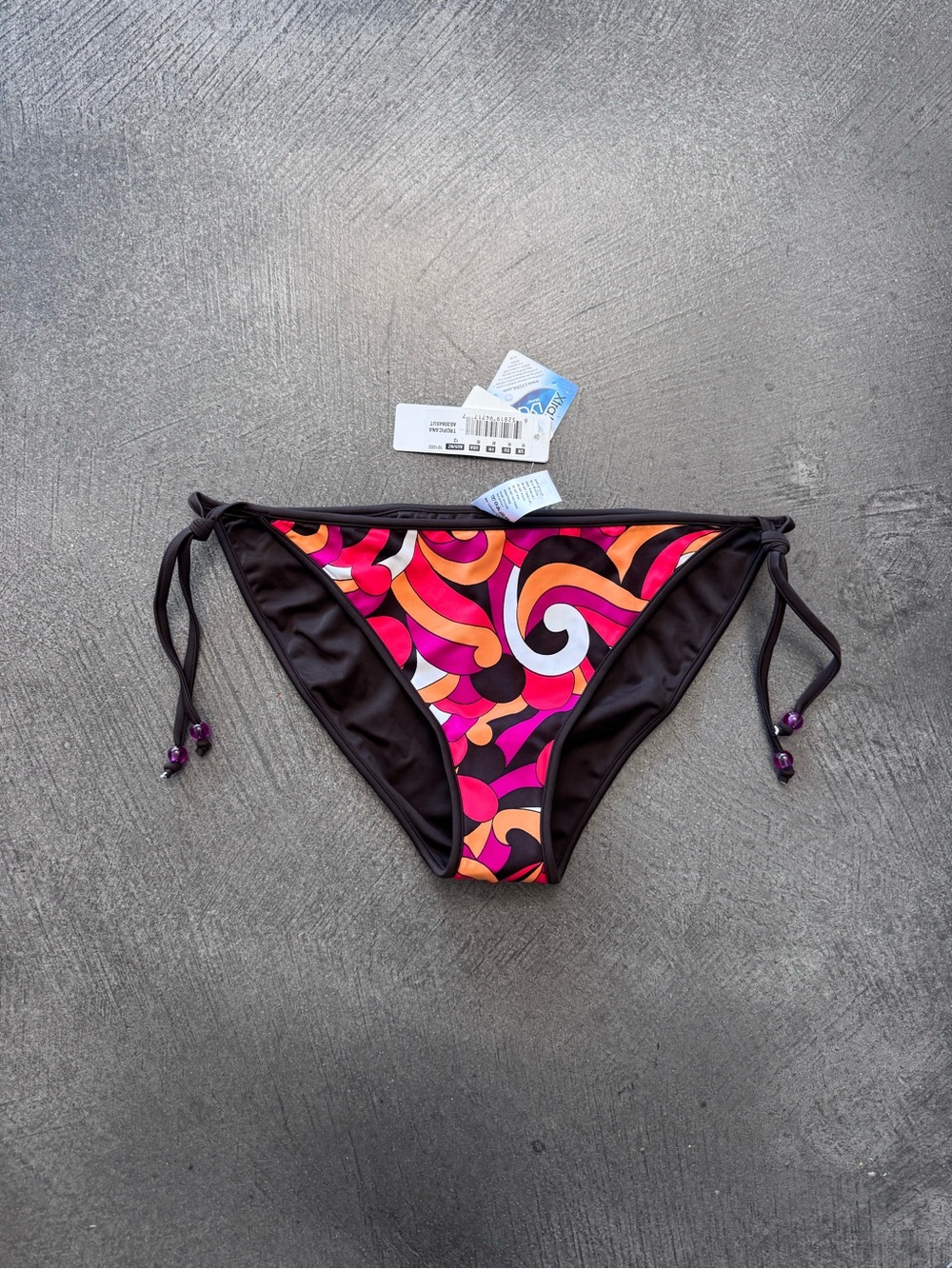 Freya Black Tie-Side Bikini Bottom with Pink & Orange Swirl
